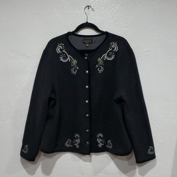 Icelandic Design 100% Wool Embroidered Sweater with Velvet Border Size XXL - Picture 1 of 12